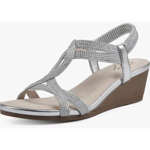 CLIFFS BY WHITE MOUNTAIN WOMENS CANDELLE SILVER STRAPPY WEDGE DRESS SANDAL 9M